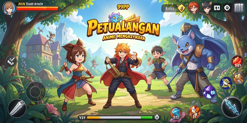 Screenshot gameplay 99RP yang menampilkan aksi anime yang dinamis dan karakter menarik.