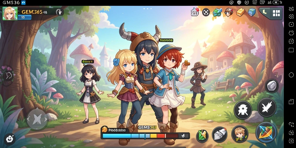 Tampilan gameplay GEMS365 yang penuh aksi dan karakter Anime.