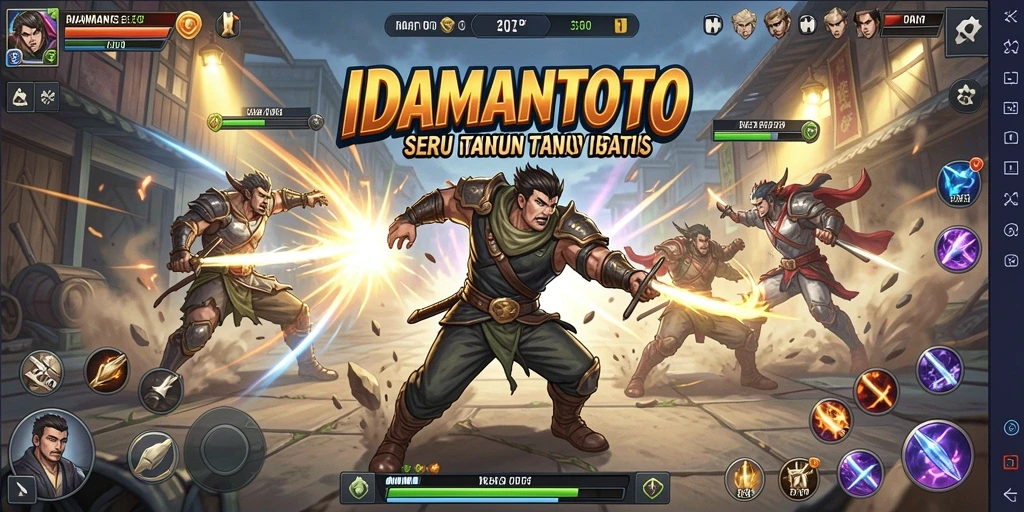 Screenshot gameplay IDAMANTOTO menampilkan pertarungan epik antara karakter.
