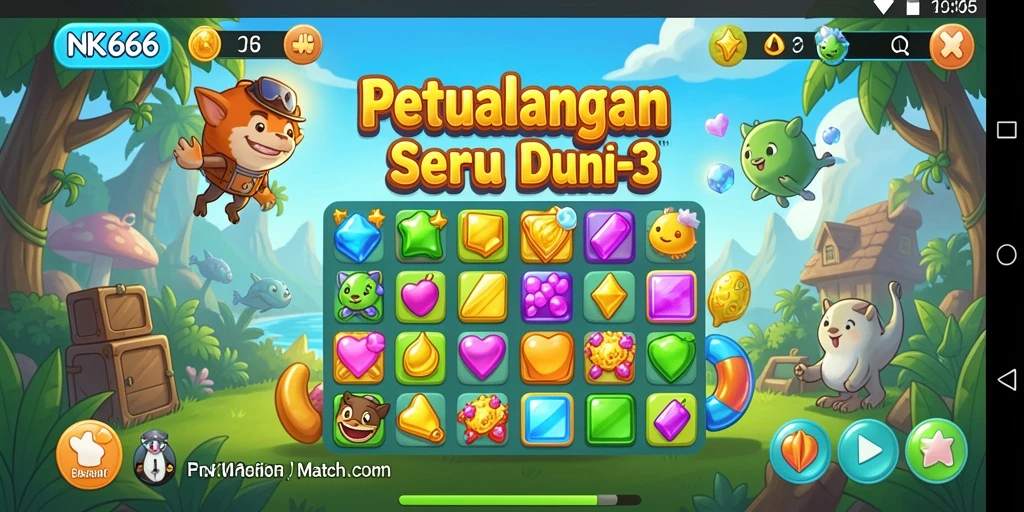 Tangkapan layar gameplay NK666 menampilkan aksi match-3 yang seru.