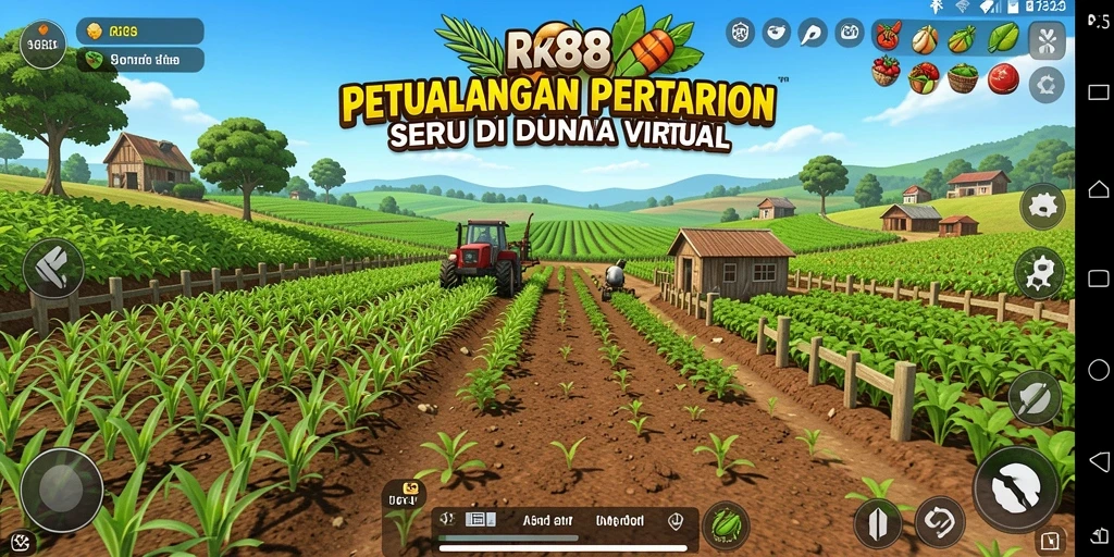 Tangkapan layar gameplay RK88 menampilkan aktivitas bertani yang seru dan interaktif.