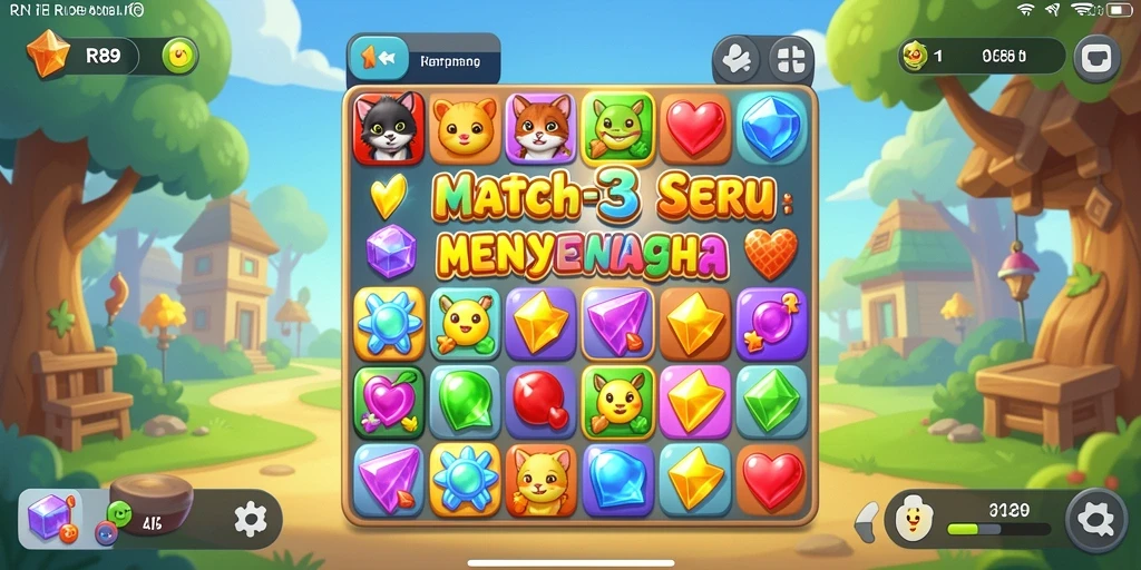 Screenshot gameplay RR89 yang menampilkan tantangan Match-3 yang seru.