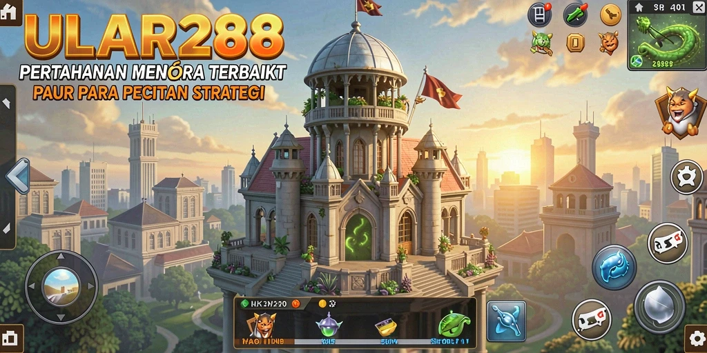 Screenshot gameplay ULAR288 menampilkan menara pertahanan dan musuh menyerang.